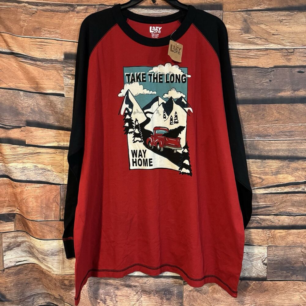 Lazy One "Take the Long Way Home" XXXL Tee Men's Red Black Long Sleeve Shirt
